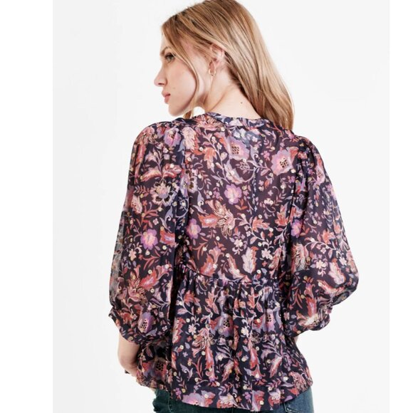 Dear John Size Small Malia Top Golden Iris Floral Multi Flowy Boho Semi Sheer - Picture 2 of 15